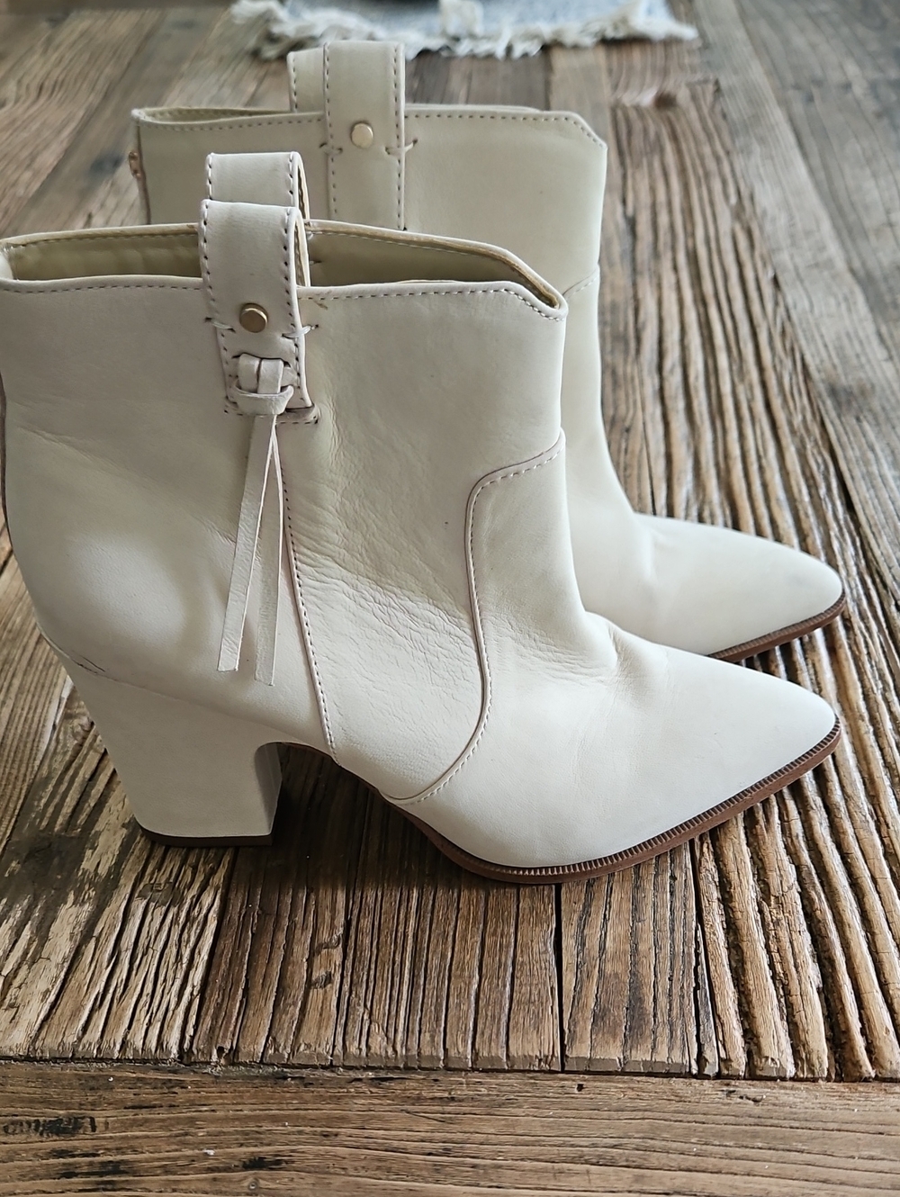 Sam Edelman Cream Pointed-Toe Block Heel Ankle Booties